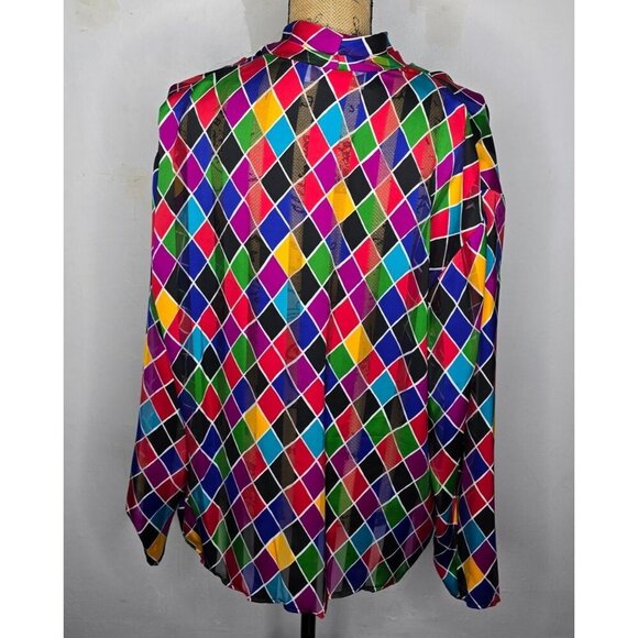 Vintage 90s Colorful Geometric Diamond Blouse - Picture 3 of 14
